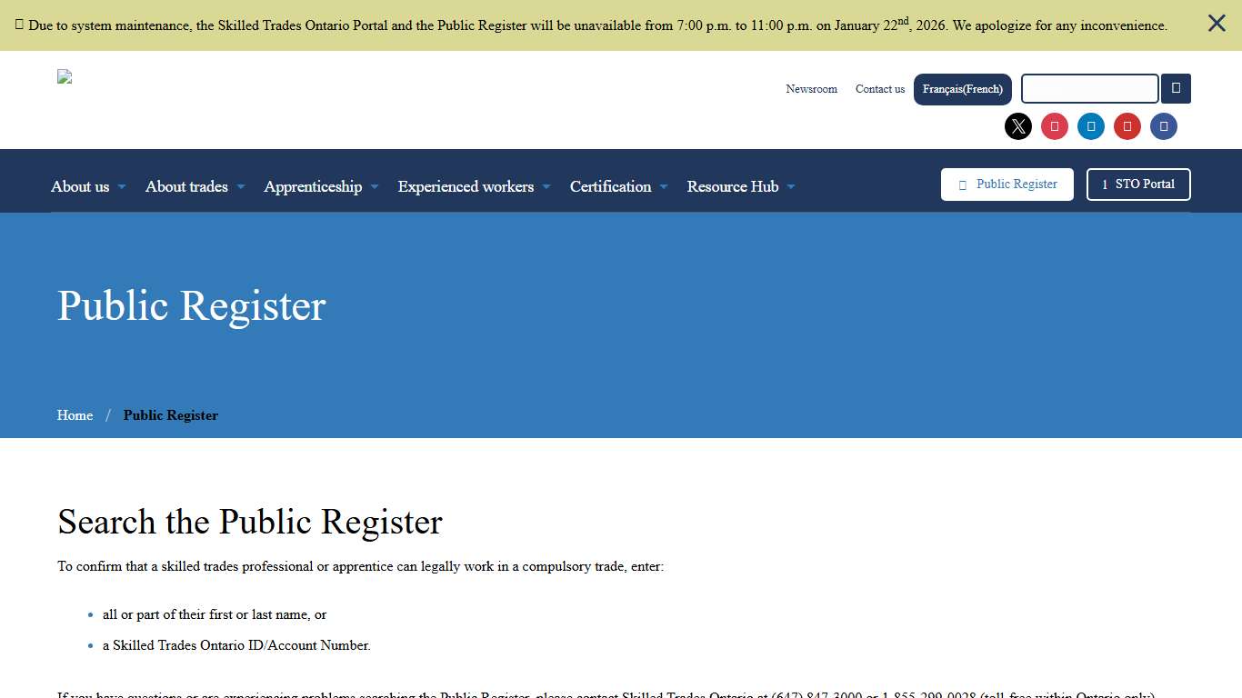 Public Register - Skilled Trades Ontario